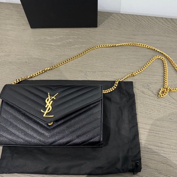 SAINT LAURENT Black Monogramme Envelope Chain Wallet Bag - Picture 11 of 15